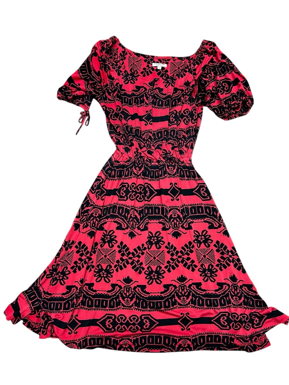 Nieves Lavi Pink Black Silk Print Dress Size 2 S/M, Aztec Print, Summer Dress